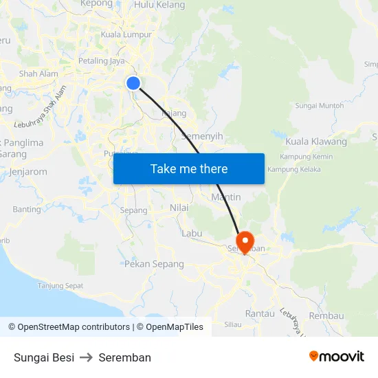 Sungai Besi to Seremban map