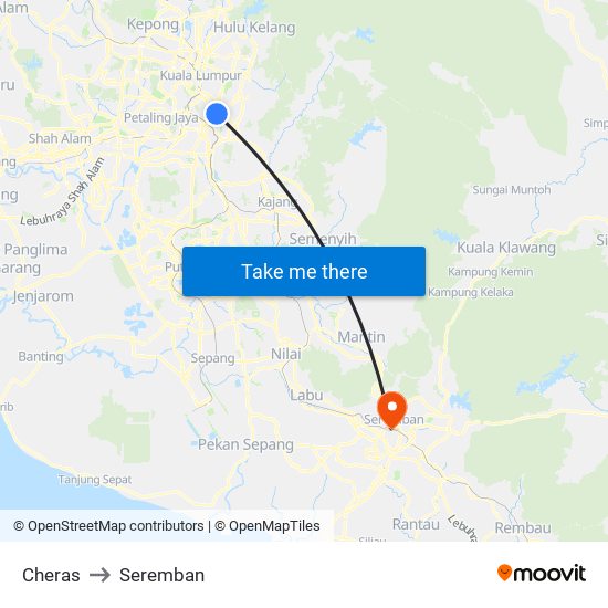 Cheras to Seremban map