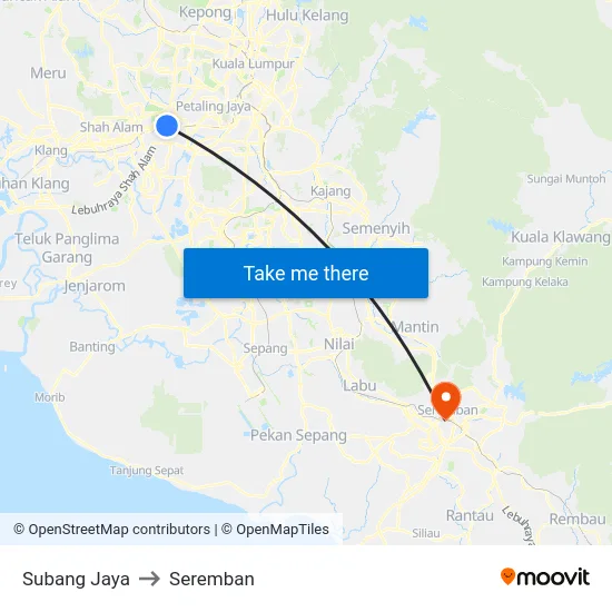 Subang Jaya to Seremban map