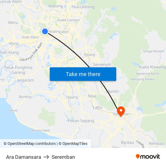 Ara Damansara to Seremban map