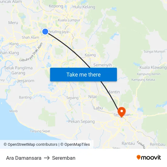 Ara Damansara to Seremban map