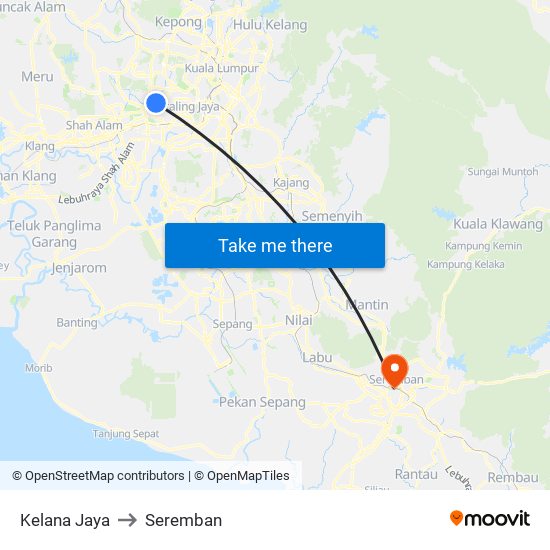 Kelana Jaya to Seremban map