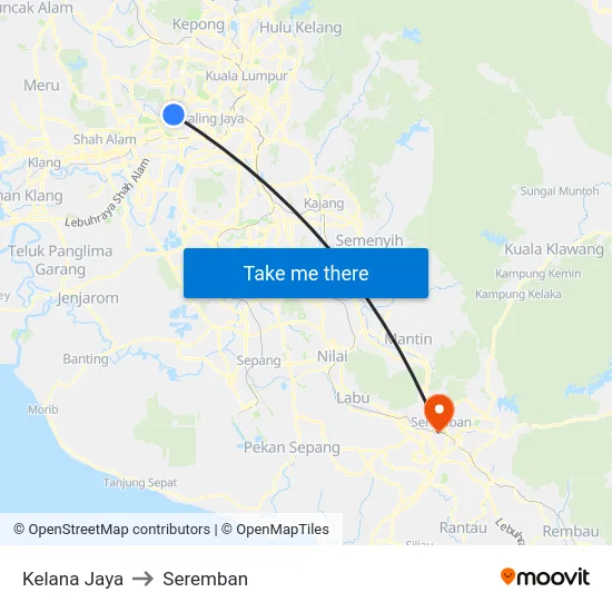 Kelana Jaya to Seremban map