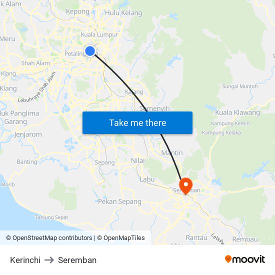 Kerinchi to Seremban map