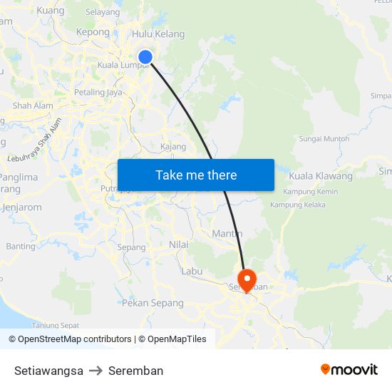 Setiawangsa to Seremban map