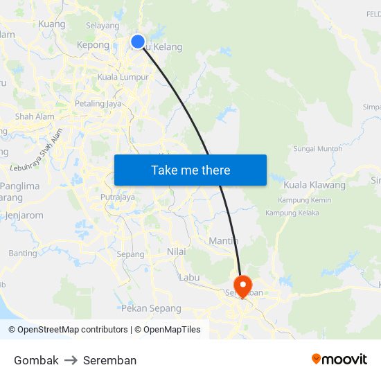 Gombak to Seremban map
