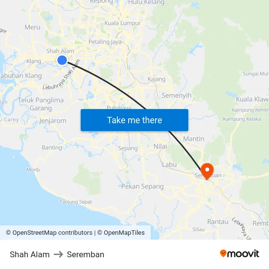 Shah Alam to Seremban map