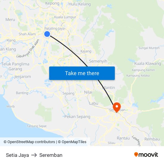 Setia Jaya to Seremban map