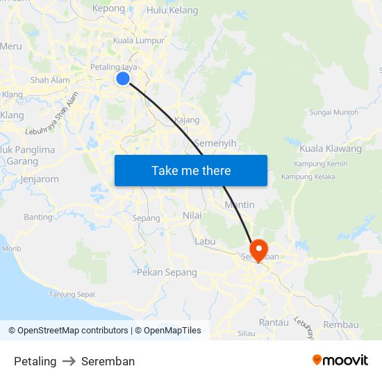 Petaling to Seremban map