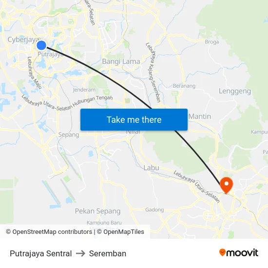 Putrajaya Sentral to Seremban map