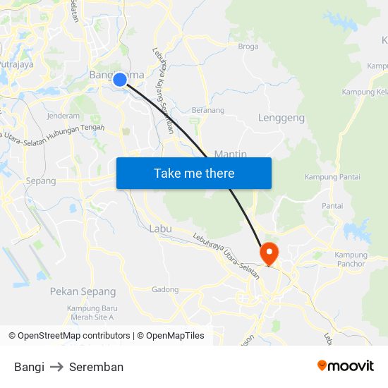 Bangi to Seremban map