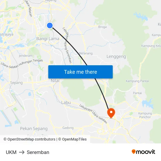 UKM to Seremban map