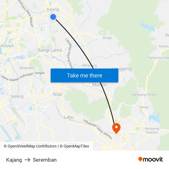 Kajang to Seremban map