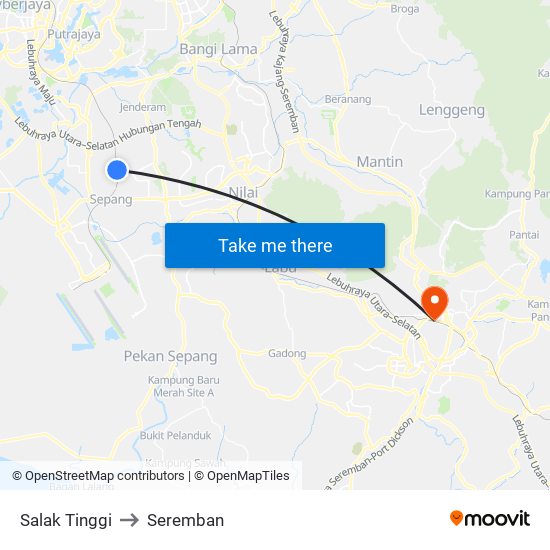 Salak Tinggi to Seremban map