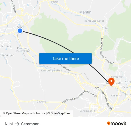 Nilai to Seremban map