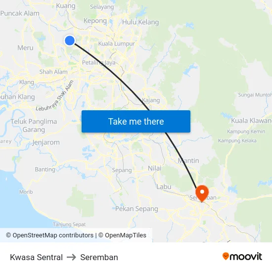 Kwasa Sentral to Seremban map