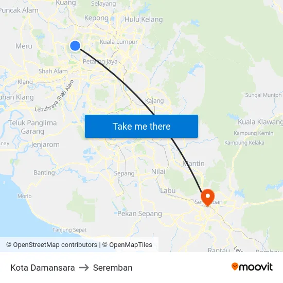 Kota Damansara to Seremban map