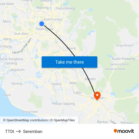 TTDI to Seremban map