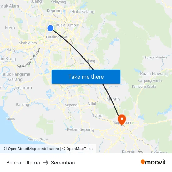 Bandar Utama to Seremban map