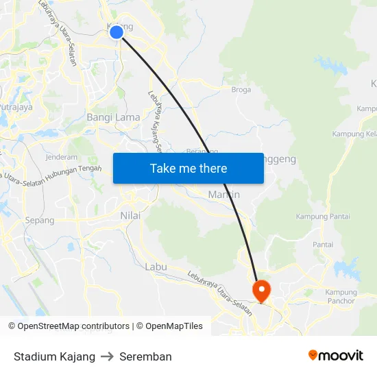 Stadium Kajang to Seremban map