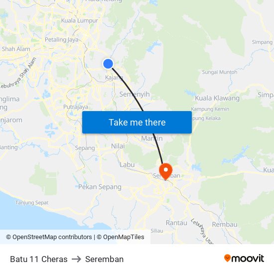 Batu 11 Cheras to Seremban map