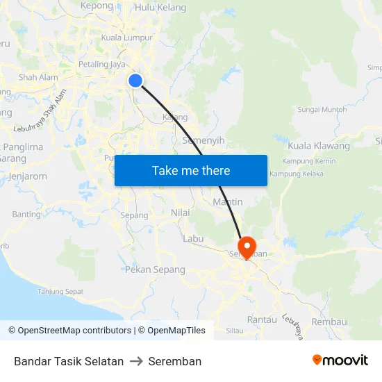 Bandar Tasik Selatan to Seremban map