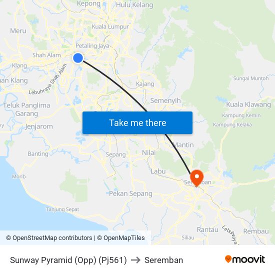 Sunway Pyramid (Opp) (Pj561) to Seremban map