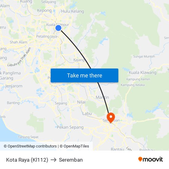 Kota Raya (Kl112) to Seremban map