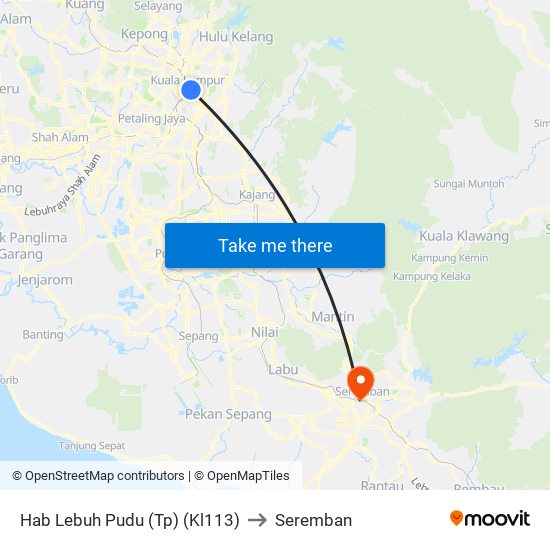 Hab Lebuh Pudu (Tp) (Kl113) to Seremban map