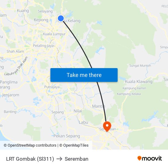 LRT Gombak (Sl311) to Seremban map