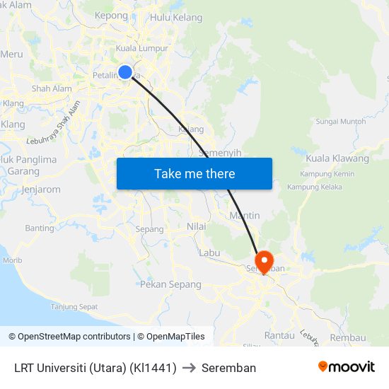 LRT Universiti (Utara) (Kl1441) to Seremban map