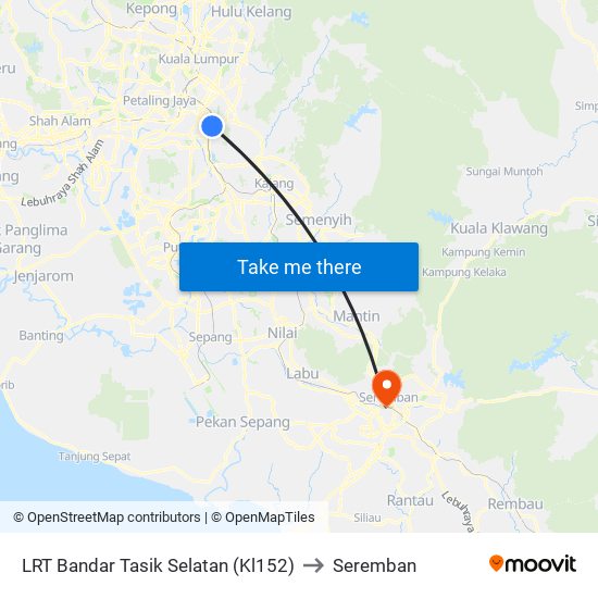 LRT Bandar Tasik Selatan (Kl152) to Seremban map