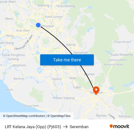 LRT Kelana Jaya (Opp) (Pj603) to Seremban map