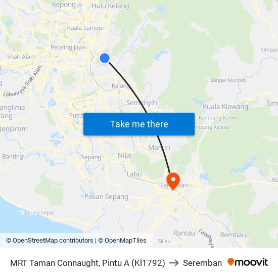 MRT Taman Connaught, Pintu A (Kl1792) to Seremban map