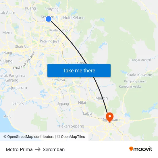 Metro Prima to Seremban map