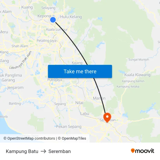 Kampung Batu to Seremban map