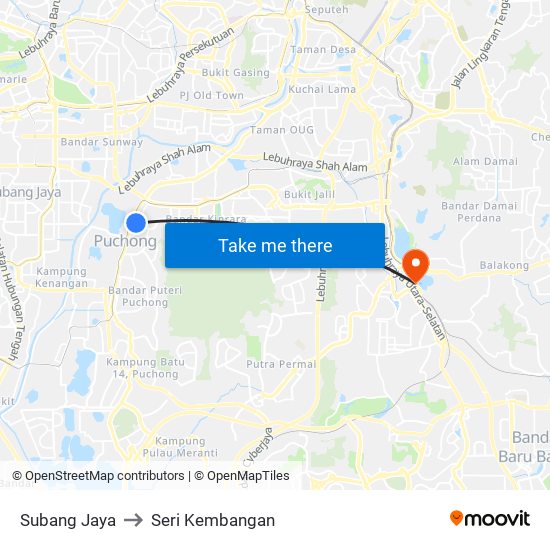 Subang Jaya to Seri Kembangan map
