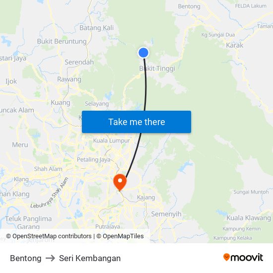 Bentong to Seri Kembangan map