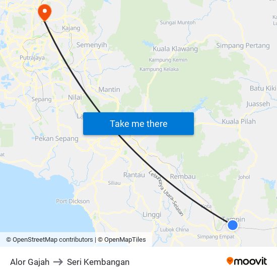 Alor Gajah to Seri Kembangan map