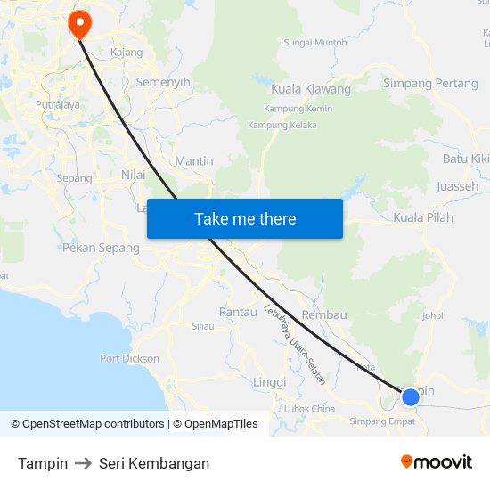 Tampin to Seri Kembangan map