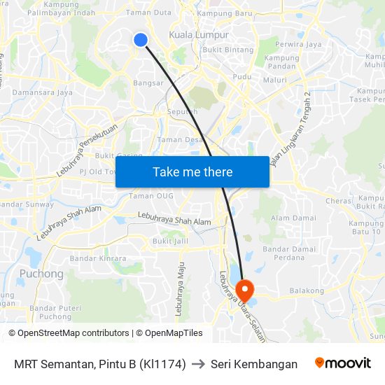 MRT Semantan, Pintu B (Kl1174) to Seri Kembangan map