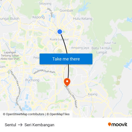 Sentul to Seri Kembangan map