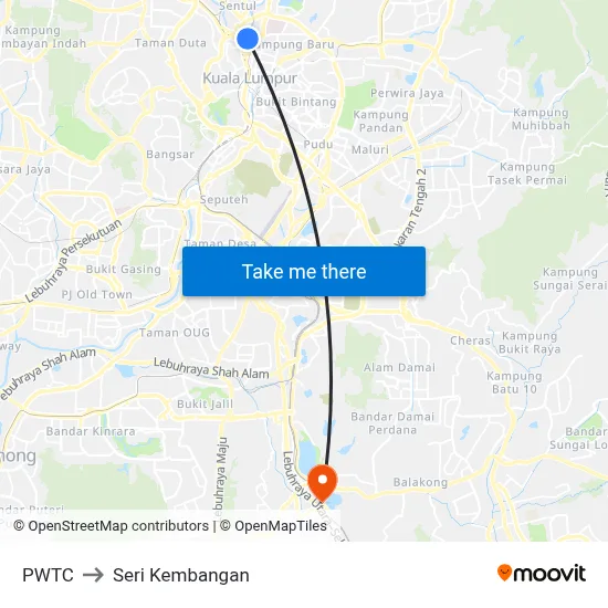 PWTC to Seri Kembangan map