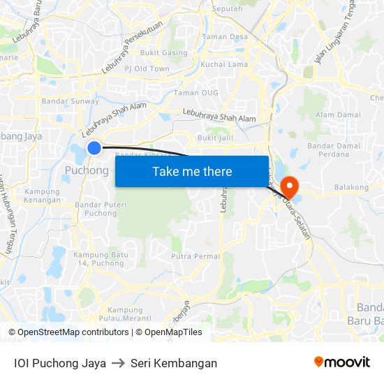 IOI Puchong Jaya to Seri Kembangan map