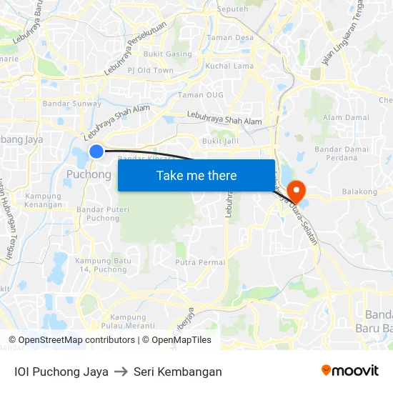 IOI Puchong Jaya to Seri Kembangan map