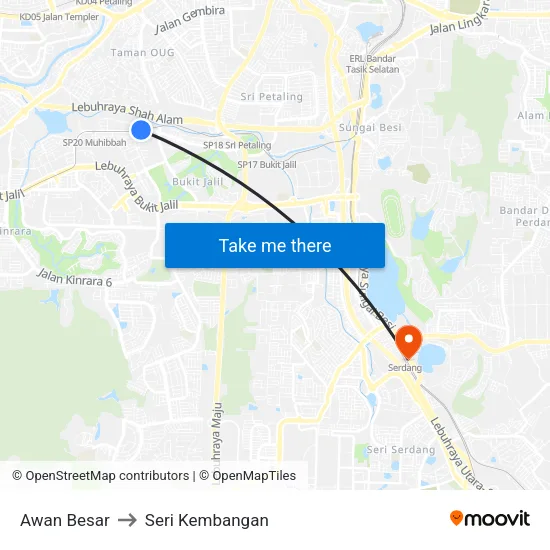 Awan Besar to Seri Kembangan map