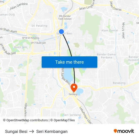 Sungai Besi to Seri Kembangan map