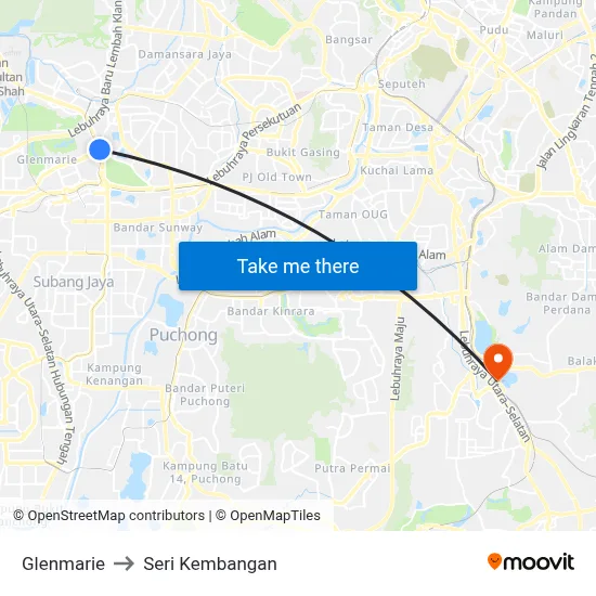 Glenmarie to Seri Kembangan map