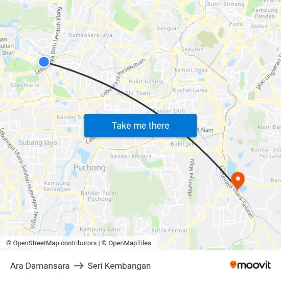 Ara Damansara to Seri Kembangan map