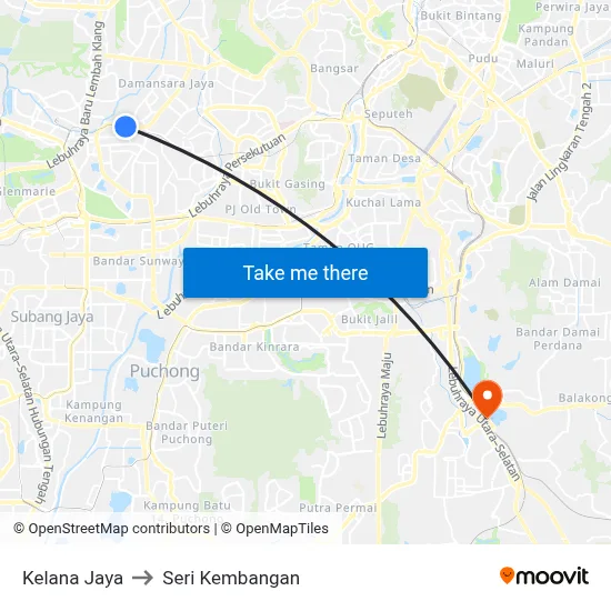 Kelana Jaya to Seri Kembangan map